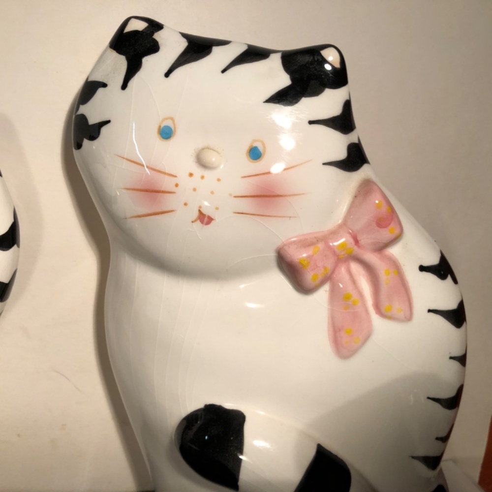 Big ! Set of 2 Vintage Cat 🐈 Figures black & white ceramic Super Cute - Picture 3 of 16